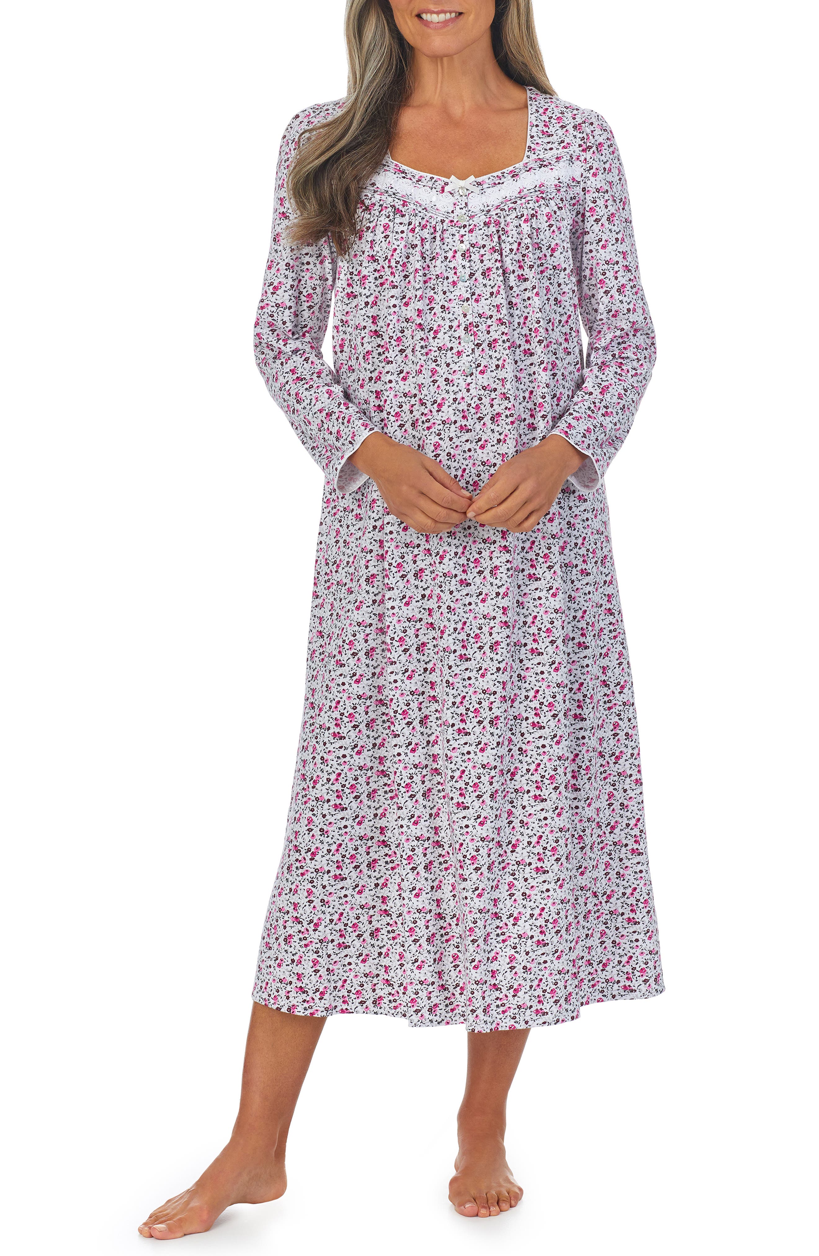 Adonna Woman's 3/4 Sleeve Long Nightgown Lavender Geo Print Large & X-Large